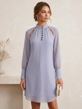 Vince Camuto Lavender Sheer Silk Elegant High Neck Cutout Dress - Size 4